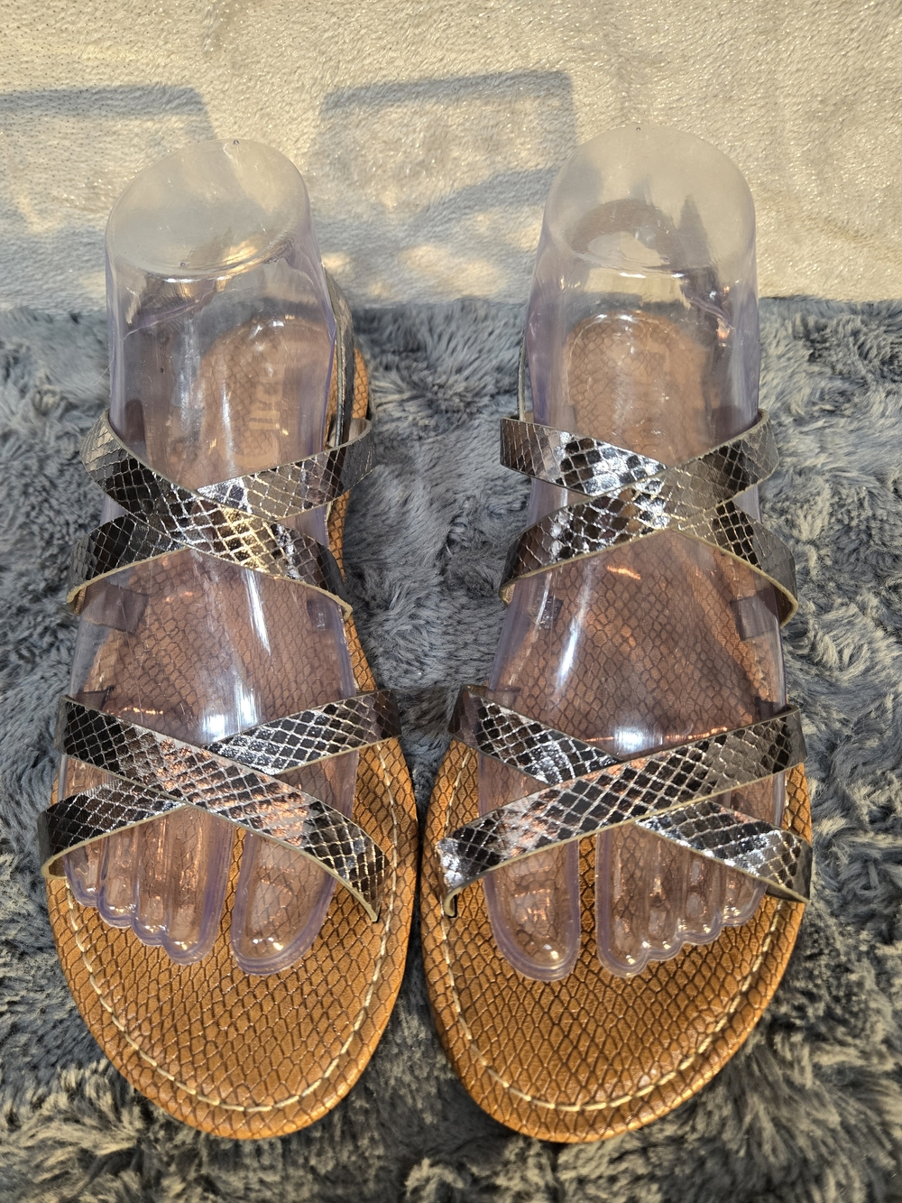 Women's Snake-Print Crisscross Slide Sandals - Black/Tan